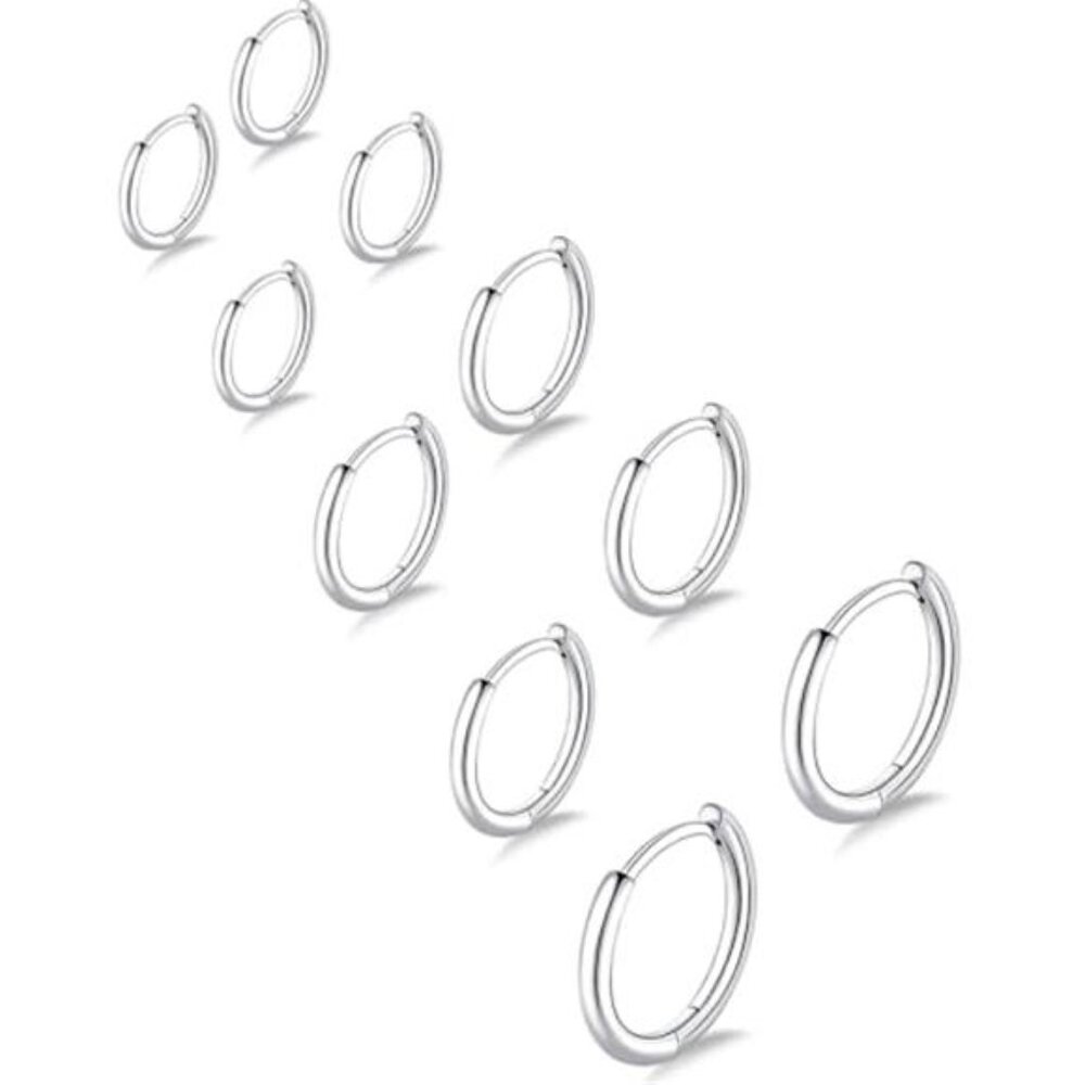 316L Surgical Steel Small Hoop Earrings Set Hypoallergenic Huggie 6mm 12mm